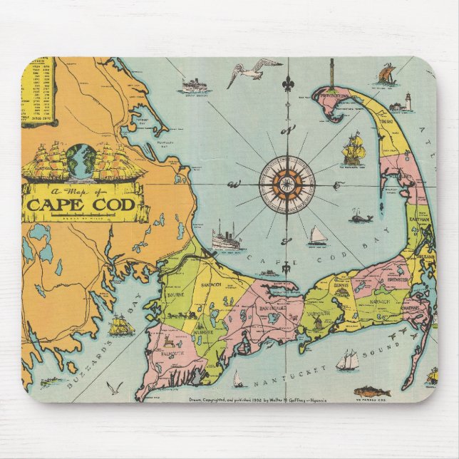 Vintage Map of Cape Cod Mouse Pad (Front)