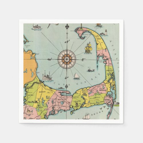 Vintage Map of Cape Cod Paper Napkins