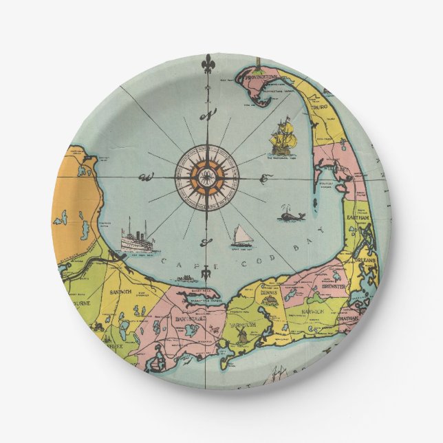 Vintage Map of Cape Cod Paper Plates (Front)
