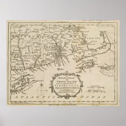 Vintage Map of Cape Cod &amp; Rhode Island (1778) Poster
