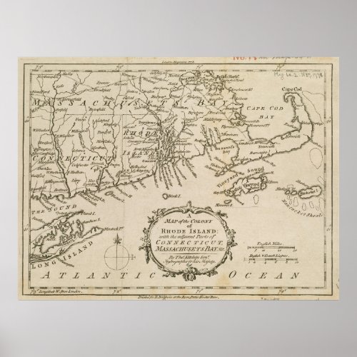 Vintage Map of Cape Cod  Rhode Island 1778 Poster