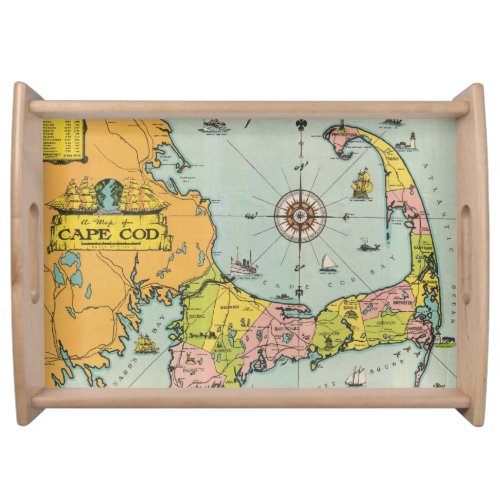 Vintage Map of Cape Cod Serving Tray