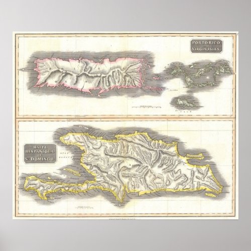 Vintage Map of Caribbean Islands 1815 Poster