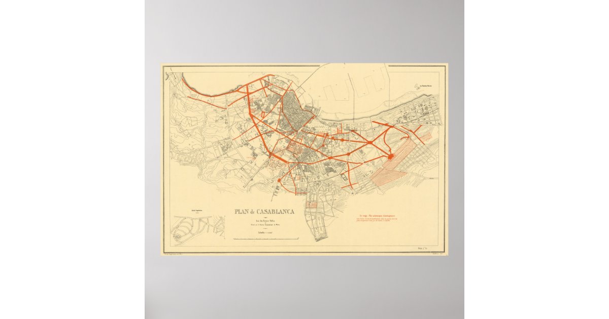 Vintage Map Of Casablanca Morocco 1917 Poster Zazzle Com