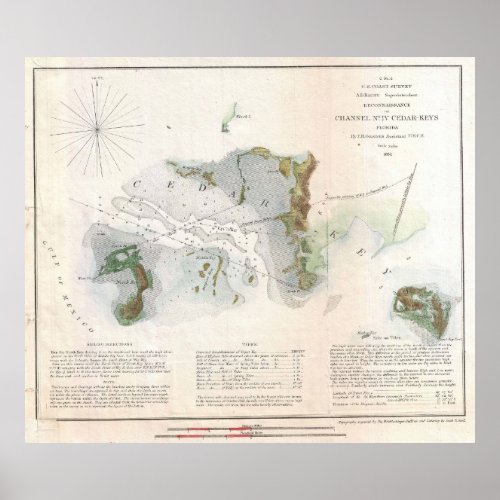 Vintage Map of Cedar Key Florida 1852 Poster