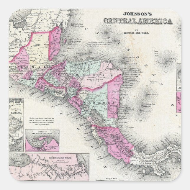 Vintage Map of Central America (1864) Square Sticker (Front)