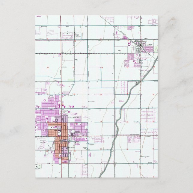 Vintage Map of Chandler & Gilbert Arizona (1952) Postcard (Front)