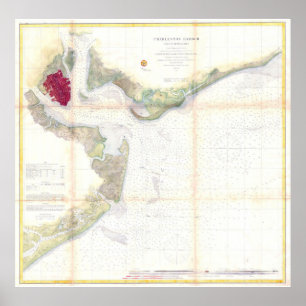 Vintage Map of Charleston Harbor SC (1866) Poster