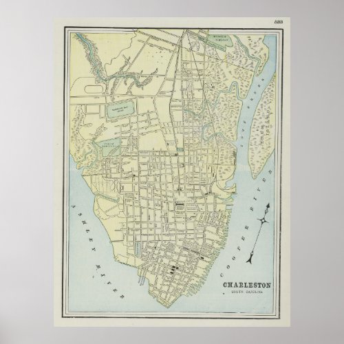 Vintage Map of Charleston SC 1901 Poster