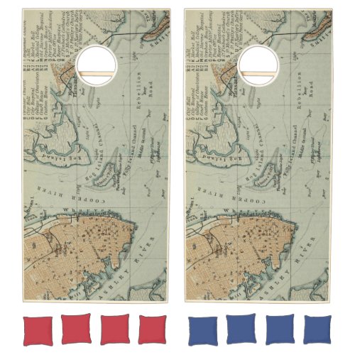 Vintage Map of Charleston SC Harbor 1904 Cornhole Set