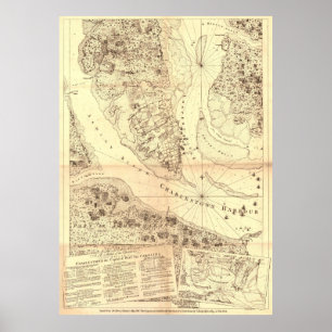 Vintage Map of Charleston South Carolina (1780) Poster