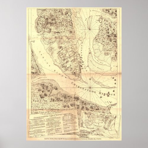 Vintage Map of Charleston South Carolina 1780 Poster