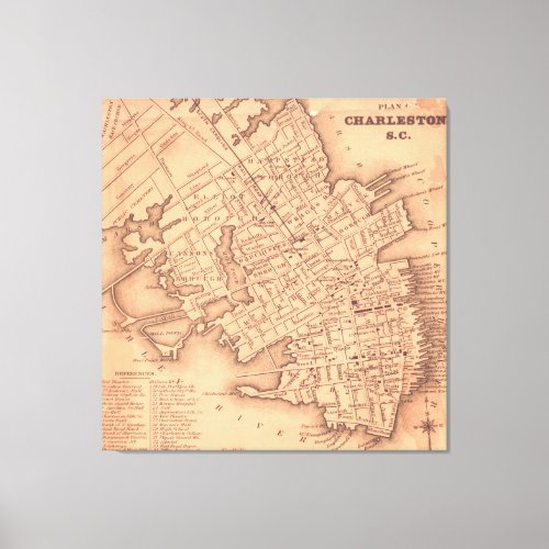 Vintage Map of Charleston South Carolina 1849 Canvas Print