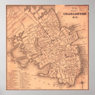 Vintage Map of Charleston South Carolina (1849) Poster