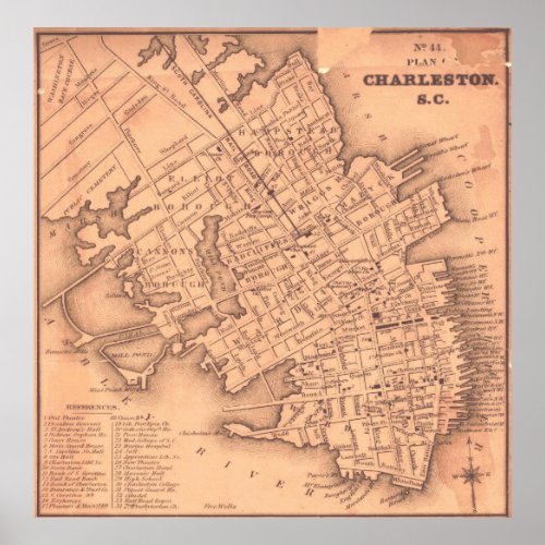 Vintage Map of Charleston South Carolina 1849 Poster