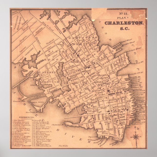 Vintage Map of Charleston South Carolina (1849) Poster (Front)