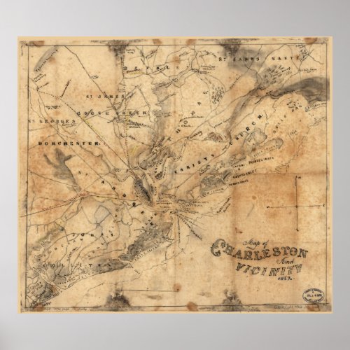 Vintage Map of Charleston South Carolina 1862 Poster