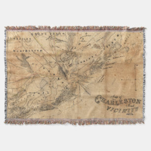 Vintage Map of Charleston South Carolina (1862) Throw Blanket