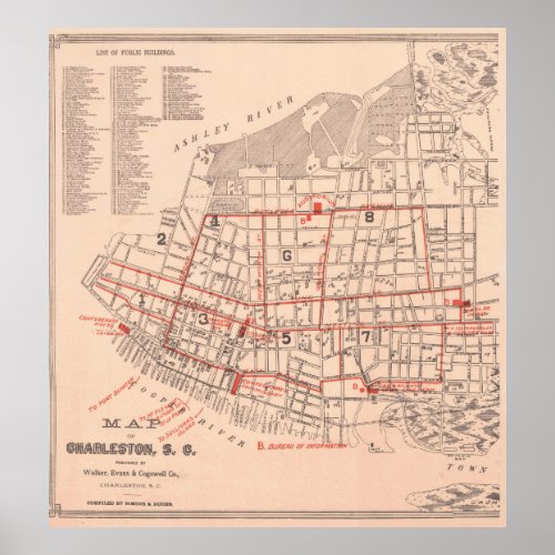 Vintage Map of Charleston South Carolina 1890 Poster