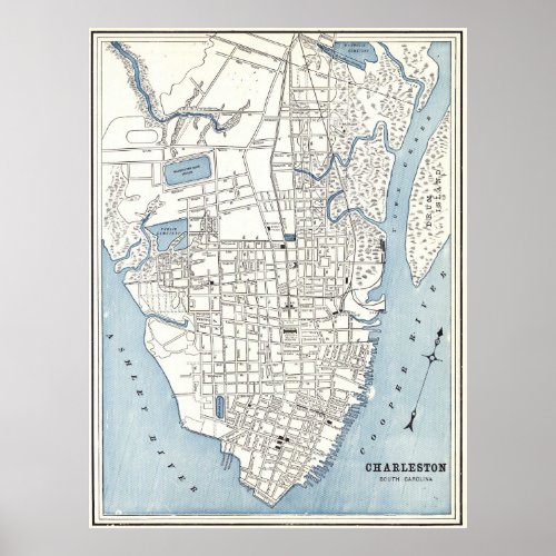 Vintage Map of Charleston South Carolina 1898 Poster