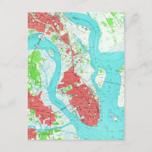 Vintage Map of Charleston South Carolina (1958) 2 Postcard
