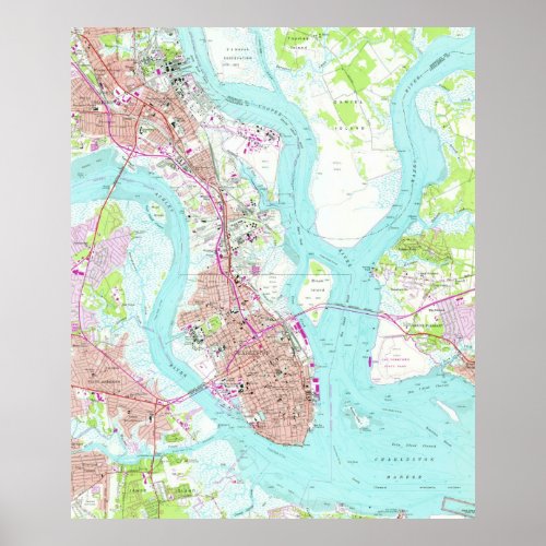 Vintage Map of Charleston South Carolina 1958 Poster