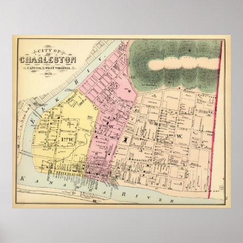 Vintage Map of Charleston West Virginia 1873 Poster