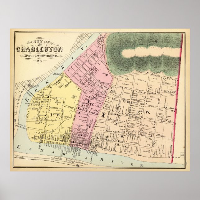 Vintage Map of Charleston West Virginia (1873) Poster (Front)