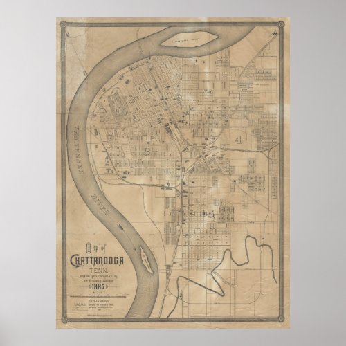 Vintage Map of Chattanooga TN 1885 Poster