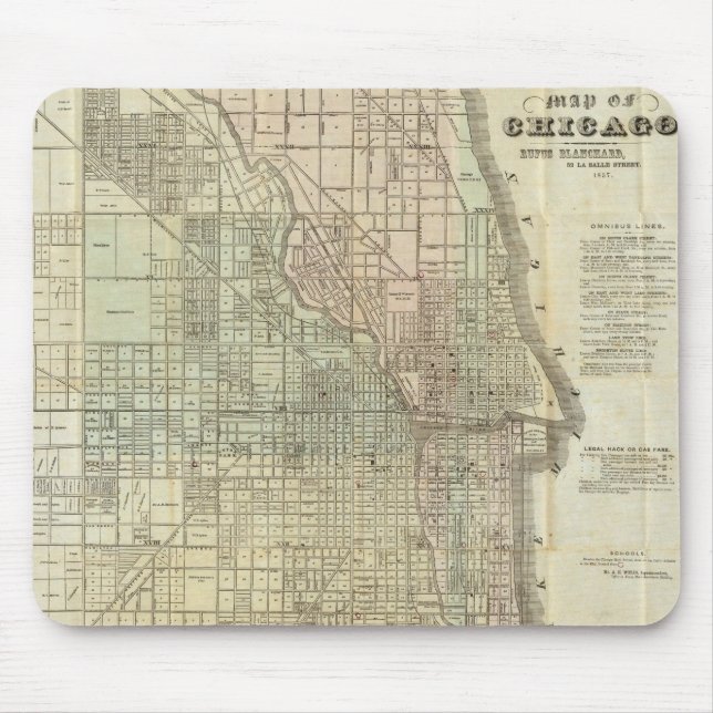 Vintage Map of Chicago (1857) Mouse Pad (Front)