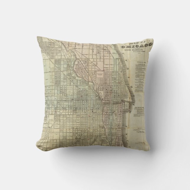 Vintage Map of Chicago (1857) Throw Pillow (Front)