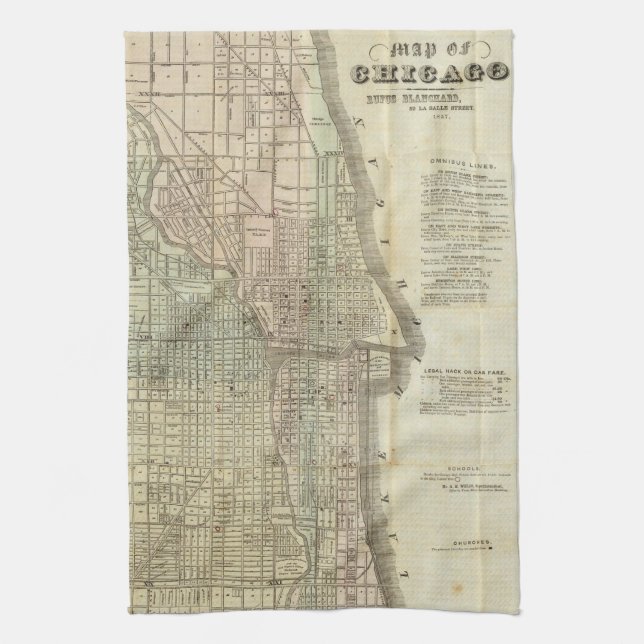 Vintage Map of Chicago (1857) Towel (Vertical)