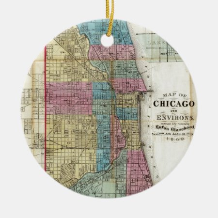 Vintage Map Of Chicago (1869) Ceramic Ornament