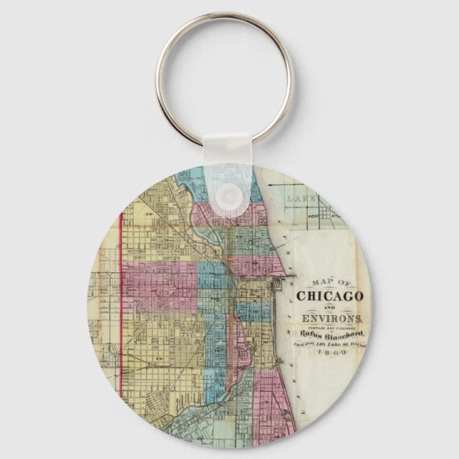 Vintage Map of Chicago (1869) Keychain (Front)