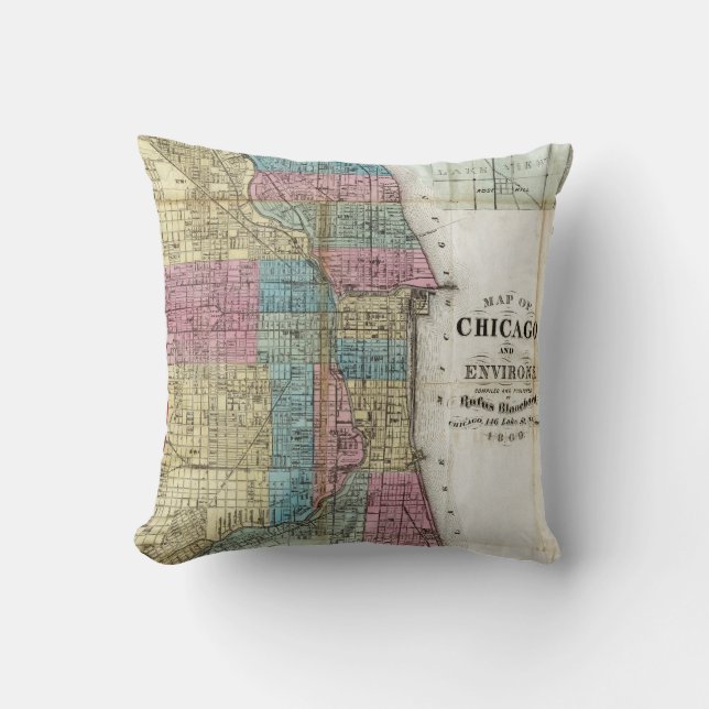 Vintage Map of Chicago (1869) Throw Pillow (Front)
