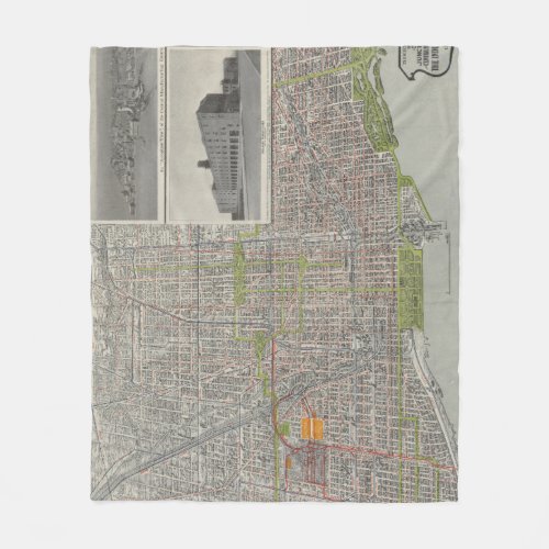 Vintage Map of Chicago 1912 Fleece Blanket