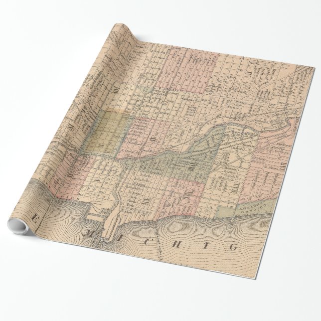 Vintage Map of Chicago Illinois (1876) Wrapping Paper (Unrolled)
