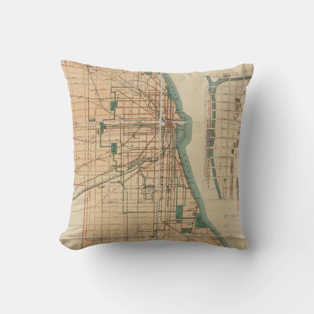 Vintage Map of Chicago Illinois (1889) Throw Pillow (Front)