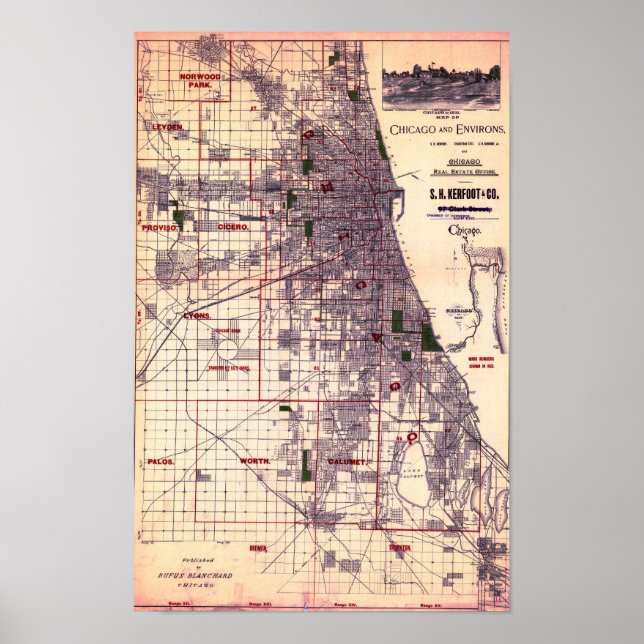 Vintage Map of Chicago Poster (Front)