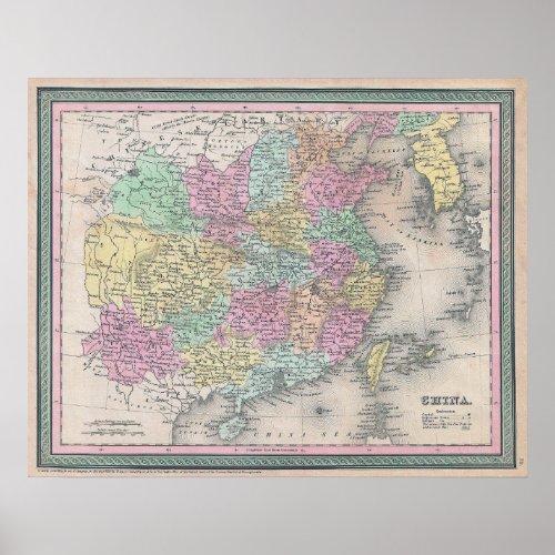 Vintage Map of China 1853 Poster