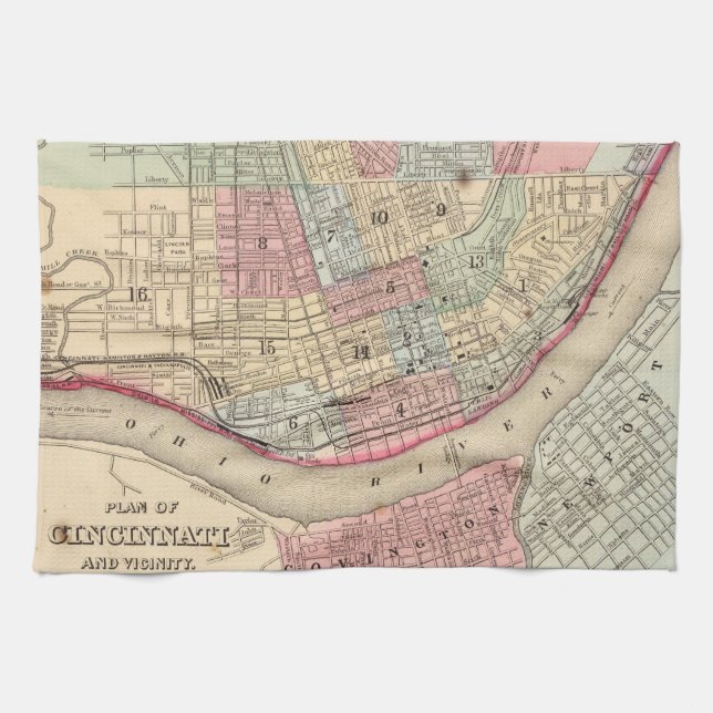 Vintage Map of Cincinnati (1780) Kitchen Towel (Horizontal)