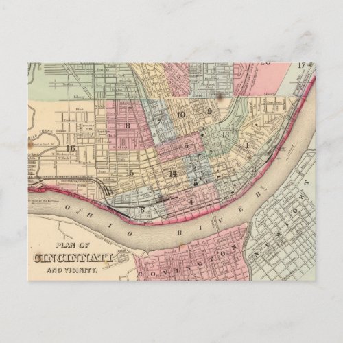 Vintage Map of Cincinnati 1780 Postcard