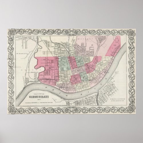 Vintage Map of Cincinnati OH 1865 Poster