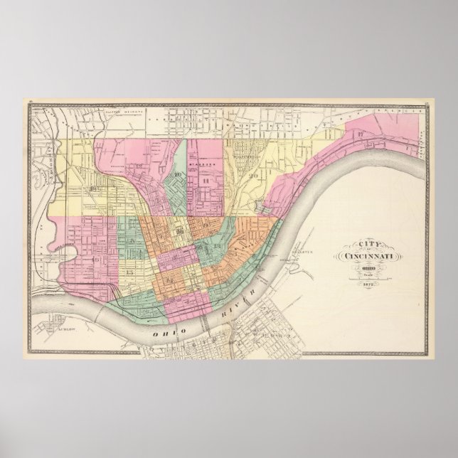 Vintage Map of Cincinnati OH (1872) Poster (Front)