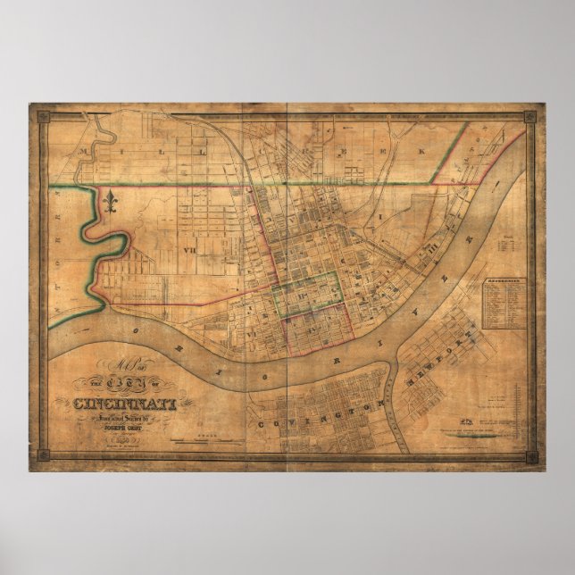 Vintage Map of Cincinnati Ohio (1838) Poster (Front)