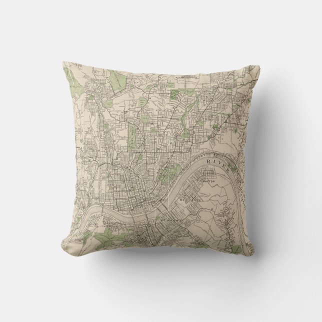 Vintage Map of Cincinnati Ohio (1915) Throw Pillow (Front)