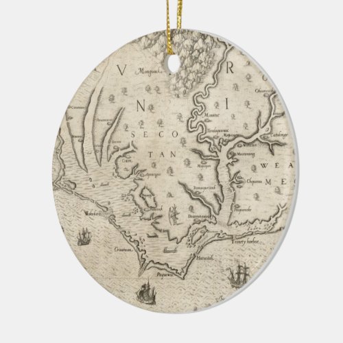 Vintage Map of Coastal North Carolina 1590 Ceramic Ornament