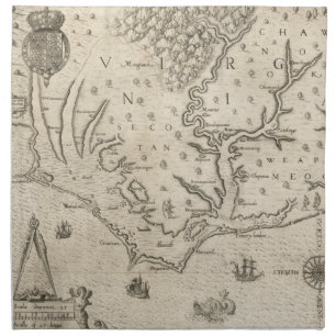 Vintage Map of Coastal North Carolina (1590) Cloth Napkin