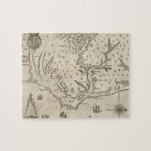 Vintage Map of Coastal North Carolina 1590 Jigsaw Puzzle