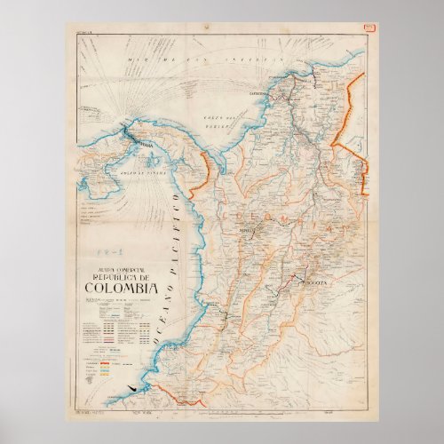Vintage Map of Colombia 1919 Poster